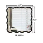 Miroir mural ondulé carré de 36 po, Miroir décoratif moderne en bois massif avec cadre ondulé pour entrée, chambre à coucher - Panipeachy