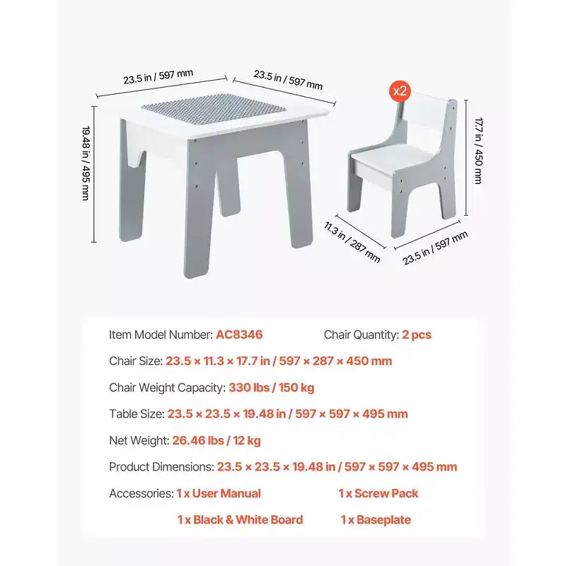 Etokfoks 4 in 1 kids activity table and 2 chairs set reversible tabletop with blackboard whiteboard block surface storage for ages 3 up