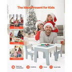 Table d'activités pour enfants 4 en 1 Etokfoks et ensemble de 2 chaises avec plateau réversible, tableau noir, tableau blanc, surface de blocs et rangement pour les 3 ans et plus