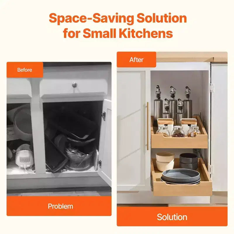 VIYET 14W21D Organisateur coulissant à 2 niveaux pour armoire - Fermeture douce, tiroir en bois robuste