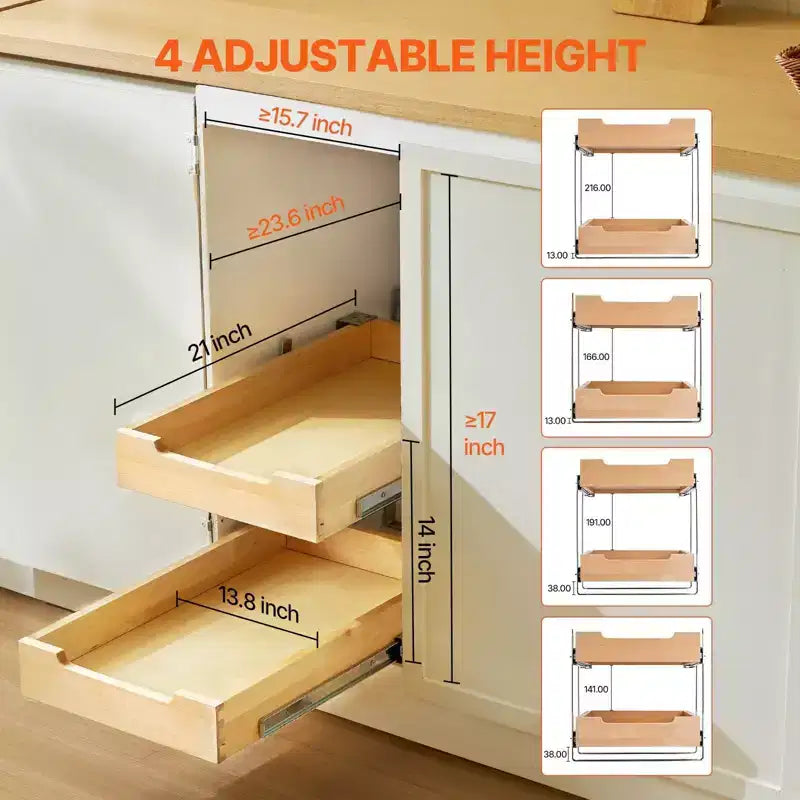 VIYET 14W21D Organisateur coulissant à 2 niveaux pour armoire - Fermeture douce, tiroir en bois robuste
