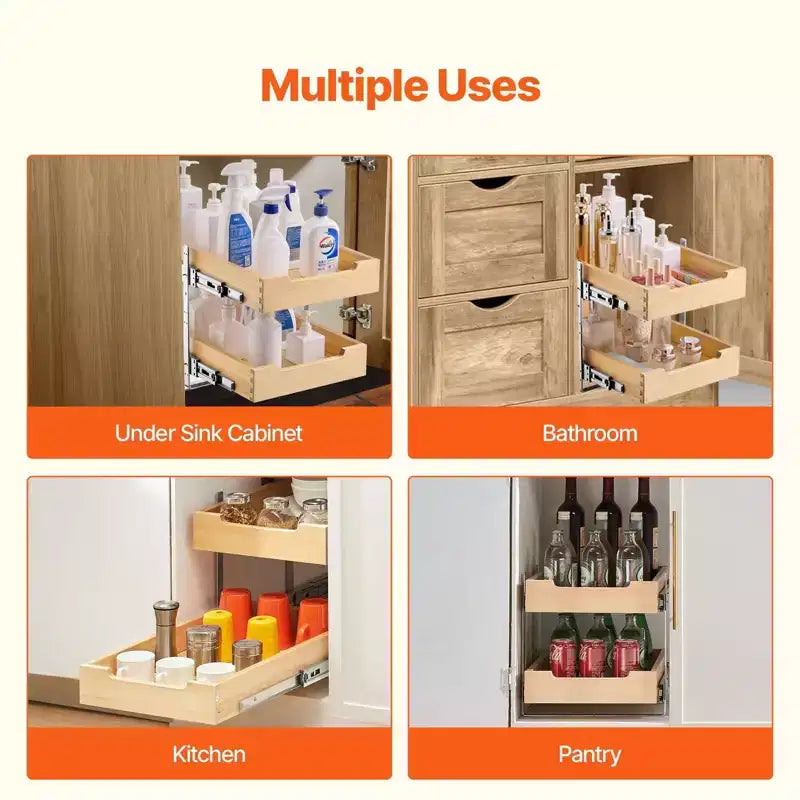 VIYET 14W21D Organisateur coulissant à 2 niveaux pour armoire - Fermeture douce, tiroir en bois robuste