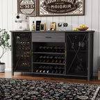 Meuble de bar à café avec emplacement pour réfrigérateur, grand meuble à vin avec étagère, buffet avec tiroirs de rangement pour cuisine et salle à manger, noir