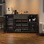 Meuble de bar à café avec emplacement pour réfrigérateur, grand meuble à vin avec étagère, buffet avec tiroirs de rangement pour cuisine et salle à manger, noir