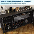 Meuble de bar à café avec emplacement pour réfrigérateur, grand meuble à vin avec étagère, buffet avec tiroirs de rangement pour cuisine et salle à manger, noir