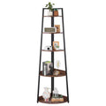 5 Tier Corner Shelf, 70 Tall Corner Bookshelf with Metal Frame & Wooden Shelves, Industrial Ladder Shelf, Rustic Brown