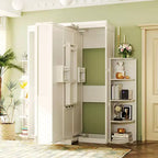 GDFStudio Murray Lit escamotable double avec armoire murale cachée, deux étagères latérales à 3 niveaux, bureau convertible