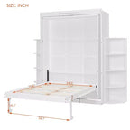 GDFStudio Murray Lit escamotable double avec armoire murale cachée, deux étagères latérales à 3 niveaux, bureau convertible
