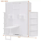 GDFStudio Murray Lit escamotable double avec armoire murale cachée, deux étagères latérales à 3 niveaux, bureau convertible