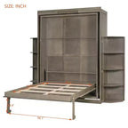 GDFStudio Murray Lit escamotable double avec armoire murale cachée, deux étagères latérales à 3 niveaux, bureau convertible