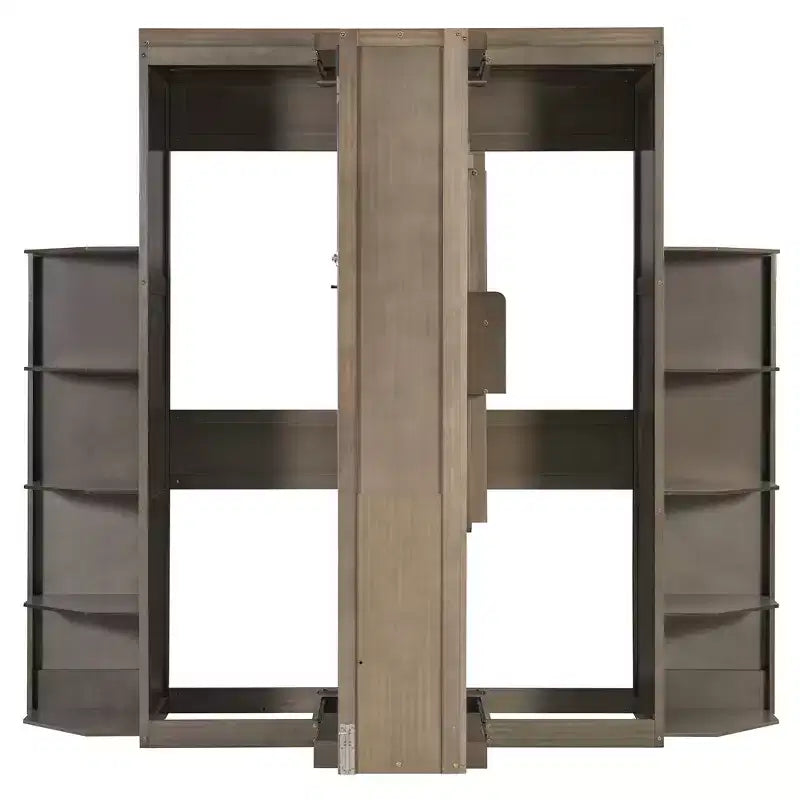 GDFStudio Murray Lit escamotable double avec armoire murale cachée, deux étagères latérales à 3 niveaux, bureau convertible