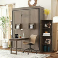 GDFStudio Murray Full Size Murphy Bed with Hidden Wall Cabinet, Dual 3-Tier Side Shelves, Convertible Desk
