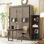 GDFStudio Murray Full Size Murphy Bed with Hidden Wall Cabinet, Dual 3-Tier Side Shelves, Convertible Desk