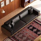Canapé en Faux Cuir Style Mid-Century Modern 98,42 - Très Grand 4 Places avec Dossier en Bois et 2 Coussins Gaoyangjiaju