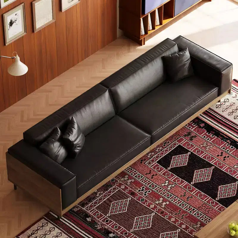 Canapé en Faux Cuir Style Mid-Century Modern 98,42 - Très Grand 4 Places avec Dossier en Bois et 2 Coussins Gaoyangjiaju