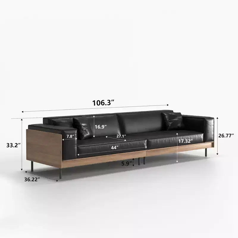 Canapé en Faux Cuir Style Mid-Century Modern 98,42 - Très Grand 4 Places avec Dossier en Bois et 2 Coussins Gaoyangjiaju
