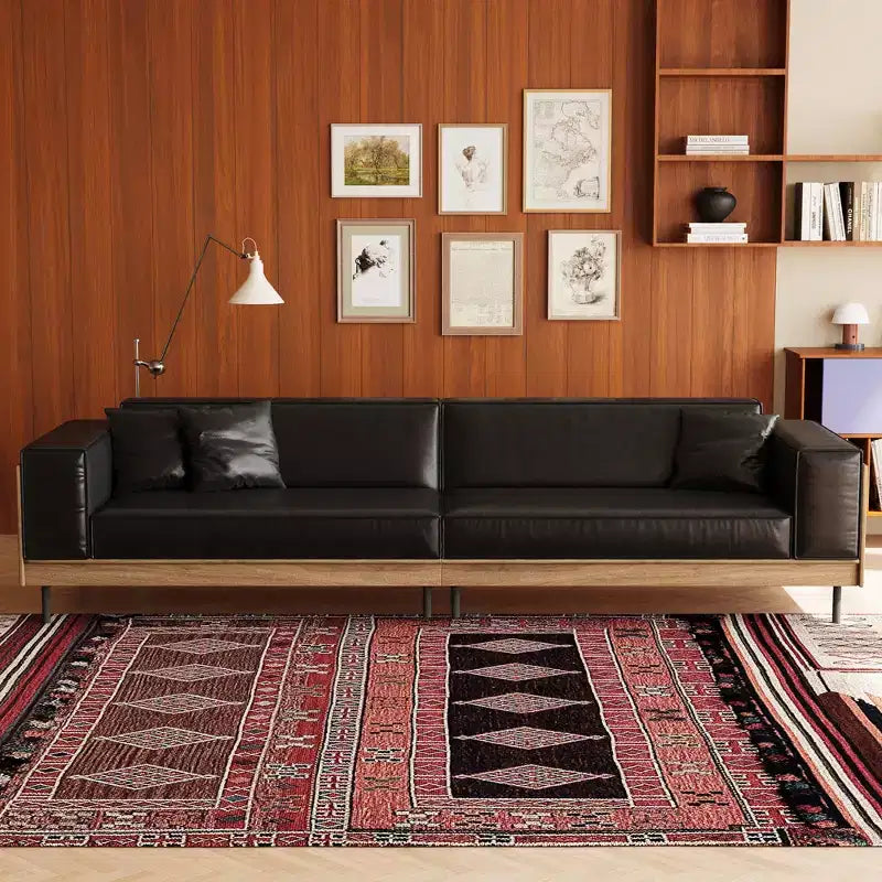 Canapé en Faux Cuir Style Mid-Century Modern 98,42 - Très Grand 4 Places avec Dossier en Bois et 2 Coussins Gaoyangjiaju