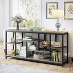 Console Lantine, table d'appoint de 180 cm de long avec étagères de rangement, table d'appoint étroite et moderne à 3 niveaux pour le salon, grise