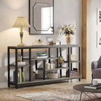 Console Lantine, table d'appoint de 180 cm de long avec étagères de rangement, table d'appoint étroite et moderne à 3 niveaux pour le salon, grise
