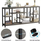 Console Lantine, table d'appoint de 180 cm de long avec étagères de rangement, table d'appoint étroite et moderne à 3 niveaux pour le salon, grise