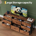 Meuble TV commode en tissu à 8 tiroirs avec plateau en bois, commode de rangement à cadre métallique, grand organisateur de placard pour chambre, salon, couloir