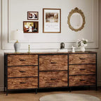Meuble TV commode en tissu à 8 tiroirs avec plateau en bois, commode de rangement à cadre métallique, grand organisateur de placard pour chambre, salon, couloir