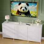 Meuble TV commode en tissu à 8 tiroirs avec plateau en bois, commode de rangement à cadre métallique, grand organisateur de placard pour chambre, salon, couloir