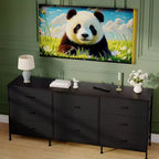 Meuble TV commode en tissu à 8 tiroirs avec plateau en bois, commode de rangement à cadre métallique, grand organisateur de placard pour chambre, salon, couloir