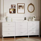 Meuble TV commode en tissu à 8 tiroirs avec plateau en bois, commode de rangement à cadre métallique, grand organisateur de placard pour chambre, salon, couloir