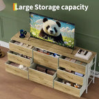 Meuble TV commode en tissu à 8 tiroirs avec plateau en bois, commode de rangement à cadre métallique, grand organisateur de placard pour chambre, salon, couloir