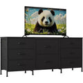 8 Drawer Fabric Dresser TV Stand with Wooden Top, Metal Frame Storage Chest, Wide Closet Organizer for Bedroom Living Room Hallway