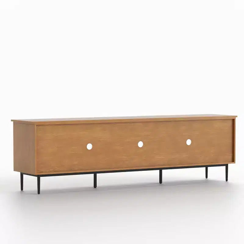Meuble TV de style moderne du milieu du siècle avec façade à grille de 2,20 m pour téléviseurs jusqu'à 90 pouces – Noyer Gaoyangjiaju