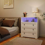 Commode à 3 tiroirs de 31,5 po de large avec étagère de rangement ouverte pour salon, blanche