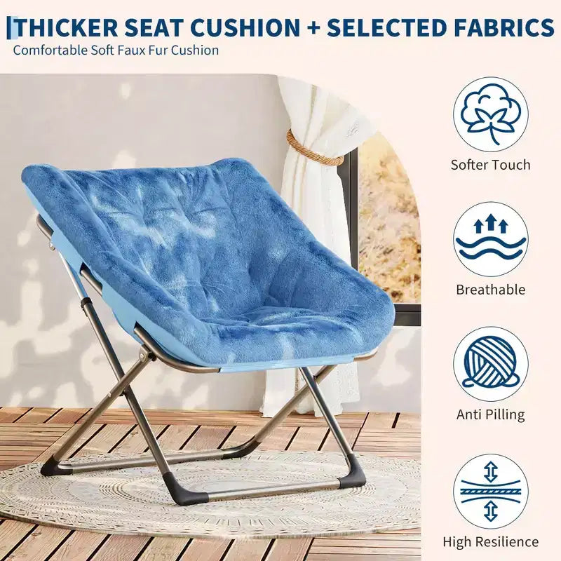 Fauteuils soucoupe confortables pour adultes, chaises pliantes pour salon, fauteuil paresseux en fausse fourrure douce avec cadre en métal, aucun assemblage requis pour chambre à coucher, dortoir