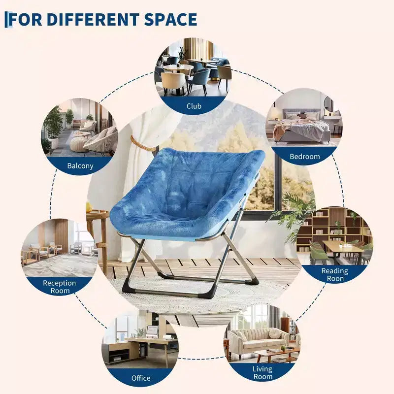 Fauteuils soucoupe confortables pour adultes, chaises pliantes pour salon, fauteuil paresseux en fausse fourrure douce avec cadre en métal, aucun assemblage requis pour chambre à coucher, dortoir