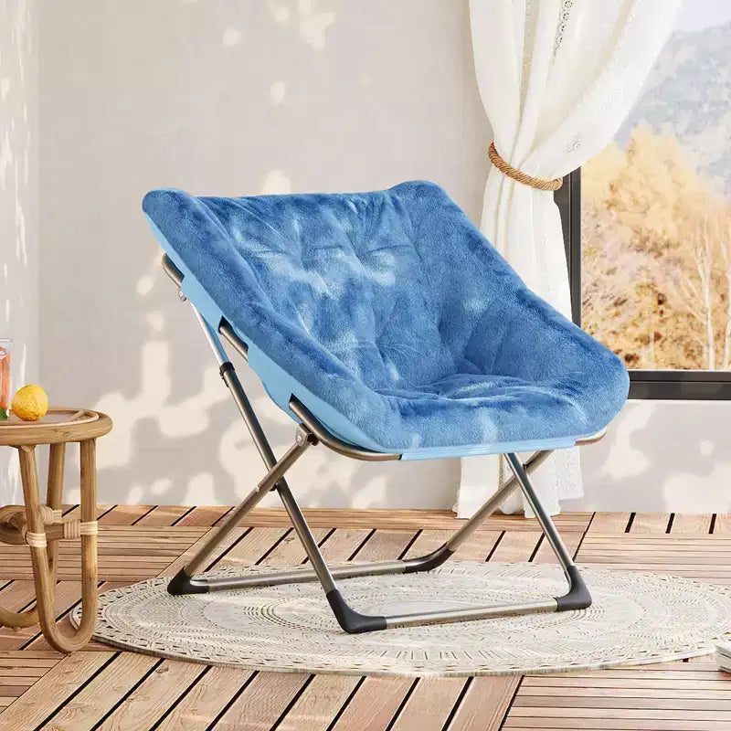 Fauteuils soucoupe confortables pour adultes, chaises pliantes pour salon, fauteuil paresseux en fausse fourrure douce avec cadre en métal, aucun assemblage requis pour chambre à coucher, dortoir