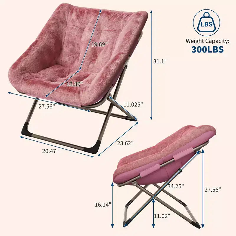 Fauteuils soucoupe confortables pour adultes, chaises pliantes pour salon, fauteuil paresseux en fausse fourrure douce avec cadre en métal, aucun assemblage requis pour chambre à coucher, dortoir