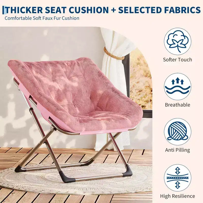 Fauteuils soucoupe confortables pour adultes, chaises pliantes pour salon, fauteuil paresseux en fausse fourrure douce avec cadre en métal, aucun assemblage requis pour chambre à coucher, dortoir