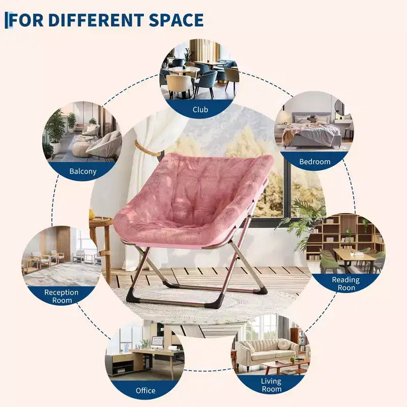 Fauteuils soucoupe confortables pour adultes, chaises pliantes pour salon, fauteuil paresseux en fausse fourrure douce avec cadre en métal, aucun assemblage requis pour chambre à coucher, dortoir