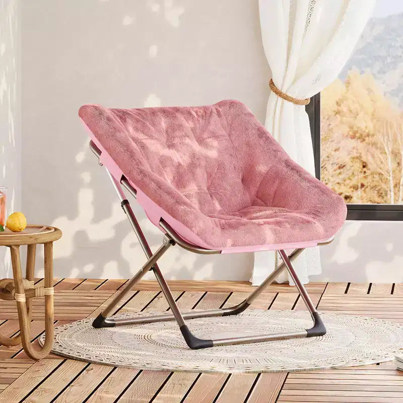 Fauteuils soucoupe confortables pour adultes, chaises pliantes pour salon, fauteuil paresseux en fausse fourrure douce avec cadre en métal, aucun assemblage requis pour chambre à coucher, dortoir