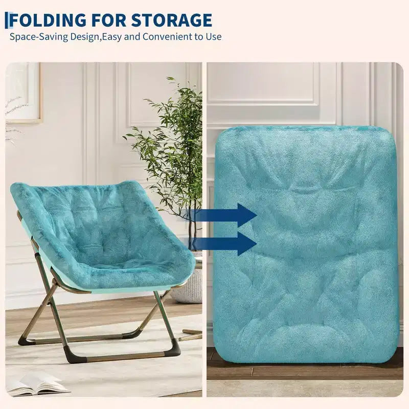 Fauteuils soucoupe confortables pour adultes, chaises pliantes pour salon, fauteuil paresseux en fausse fourrure douce avec cadre en métal, aucun assemblage requis pour chambre à coucher, dortoir