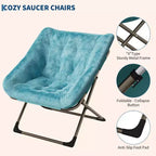 Fauteuils soucoupe confortables pour adultes, chaises pliantes pour salon, fauteuil paresseux en fausse fourrure douce avec cadre en métal, aucun assemblage requis pour chambre à coucher, dortoir