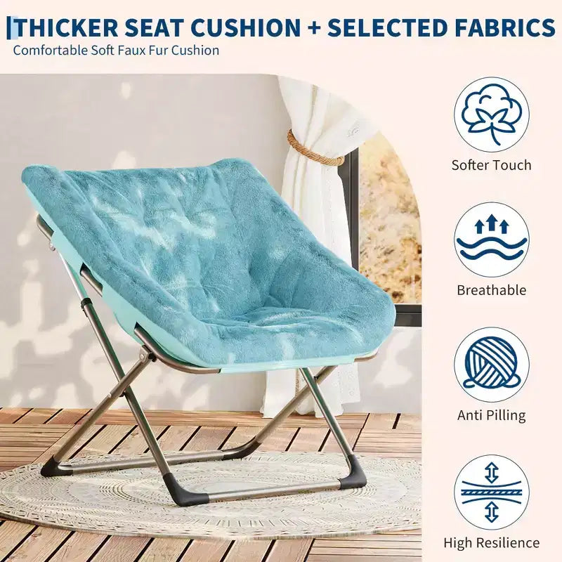 Fauteuils soucoupe confortables pour adultes, chaises pliantes pour salon, fauteuil paresseux en fausse fourrure douce avec cadre en métal, aucun assemblage requis pour chambre à coucher, dortoir