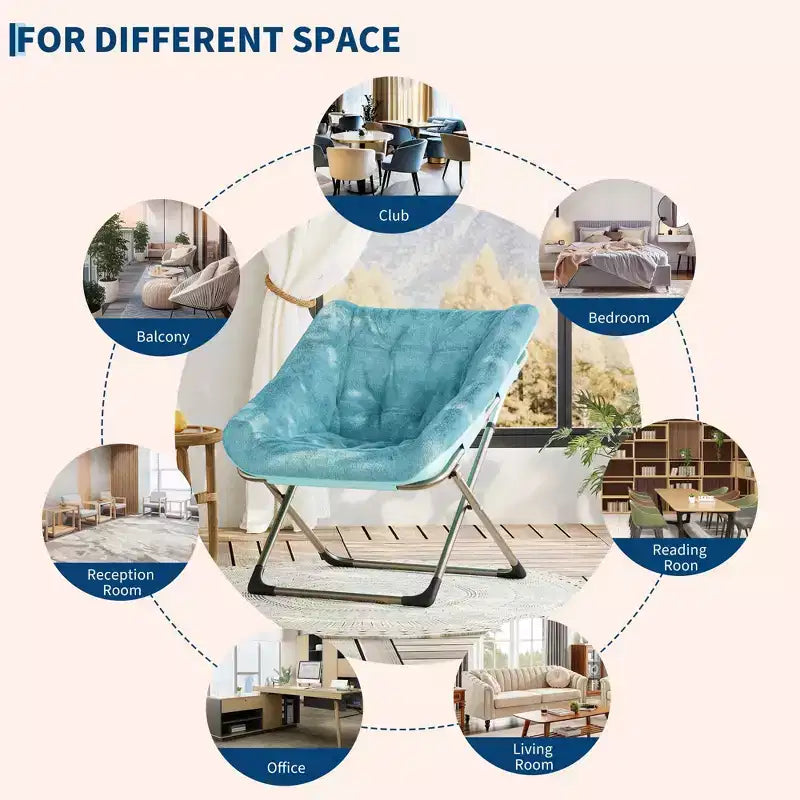 Fauteuils soucoupe confortables pour adultes, chaises pliantes pour salon, fauteuil paresseux en fausse fourrure douce avec cadre en métal, aucun assemblage requis pour chambre à coucher, dortoir