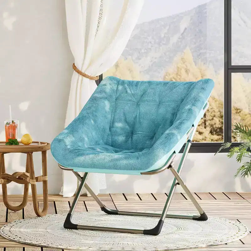 Fauteuils soucoupe confortables pour adultes, chaises pliantes pour salon, fauteuil paresseux en fausse fourrure douce avec cadre en métal, aucun assemblage requis pour chambre à coucher, dortoir