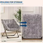Fauteuils soucoupe confortables pour adultes, chaises pliantes pour salon, fauteuil paresseux en fausse fourrure douce avec cadre en métal, aucun assemblage requis pour chambre à coucher, dortoir