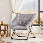 Fauteuils soucoupe confortables pour adultes, chaises pliantes pour salon, fauteuil paresseux en fausse fourrure douce avec cadre en métal, aucun assemblage requis pour chambre à coucher, dortoir