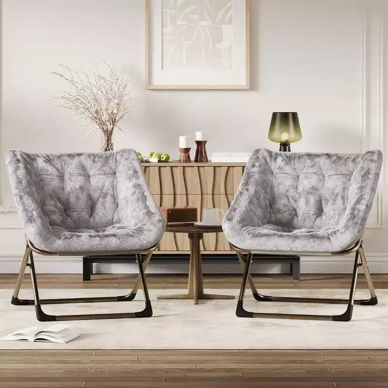 Fauteuils soucoupe confortables pour adultes, chaises pliantes pour salon, fauteuil paresseux en fausse fourrure douce avec cadre en métal, aucun assemblage requis pour chambre à coucher, dortoir
