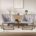 Fauteuils soucoupe confortables pour adultes, chaises pliantes pour salon, fauteuil paresseux en fausse fourrure douce avec cadre en métal, aucun assemblage requis pour chambre à coucher, dortoir