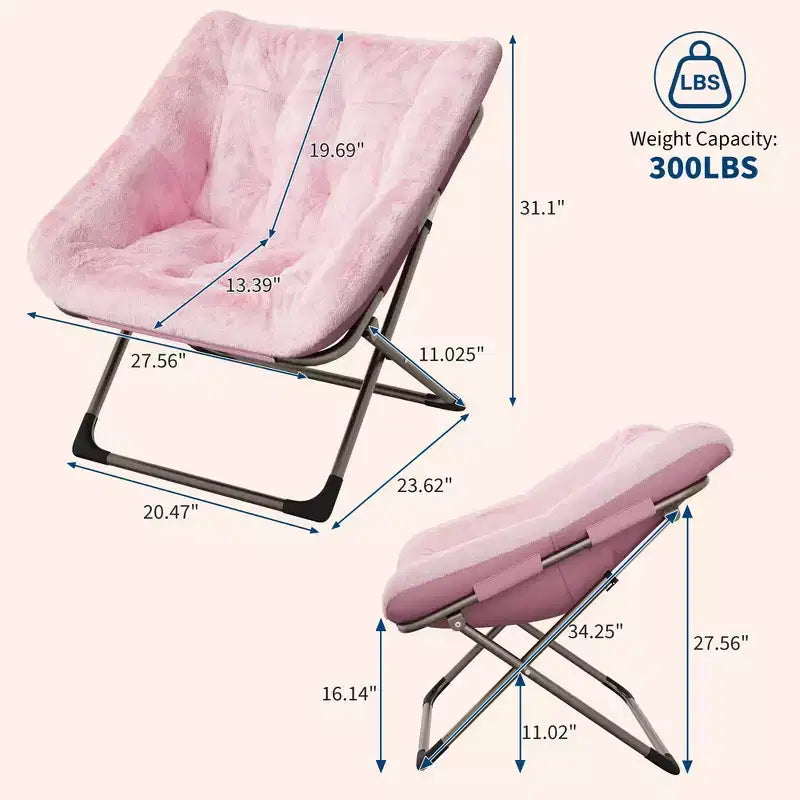 Fauteuils soucoupe confortables pour adultes, chaises pliantes pour salon, fauteuil paresseux en fausse fourrure douce avec cadre en métal, aucun assemblage requis pour chambre à coucher, dortoir